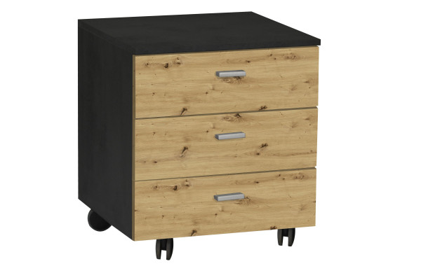 Rollcontainer MISTER OFFICE in  schwarz, Front Asteiche aus Holz