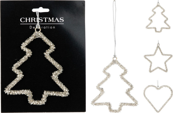 Christbaumschmuck Hänger Stern/Tanne/Herz in silberfarben aus Eisen