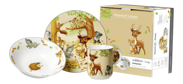 Kinderset WALDTIERE in mehrfarbig aus Porzellan