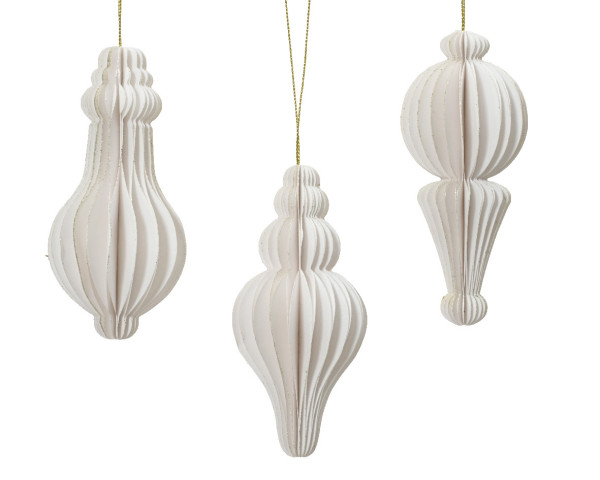 Christbaumschmuck Hänger ORNAMENT weiss in weiß aus Papier