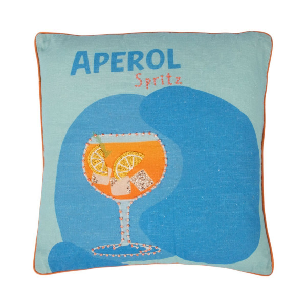 Kissen APEROL SPRITZ in blau aus Baumwolle
