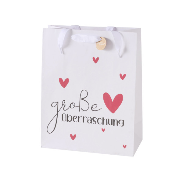 Geschenktasche ÜBERRASCHUNG in weiß aus Materialmix