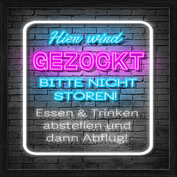 Gerahmtes Bild GEZOCKT in mehrfarbig aus Glas satiniert