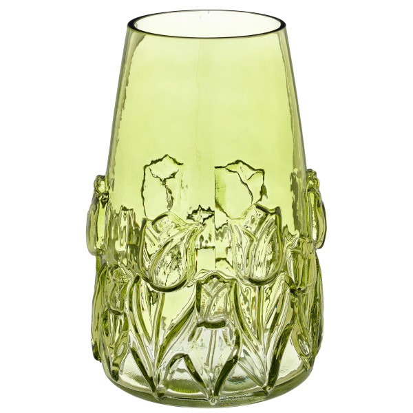 Vase Tulpenrelief in grün aus Glas