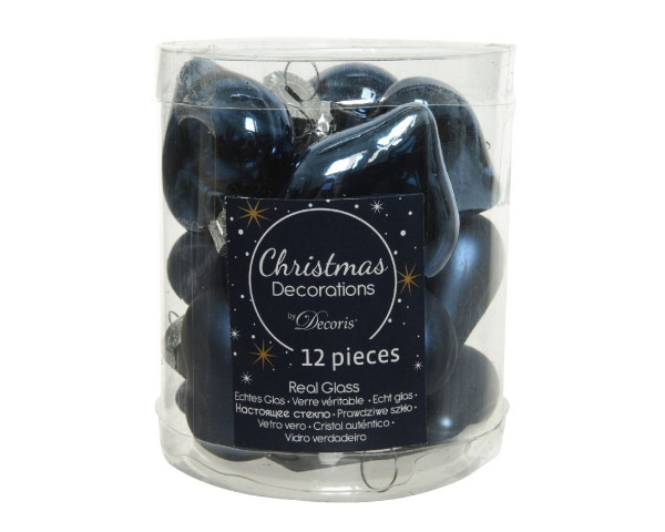 Weihnachtskugel-Box Herzen NACHTBLAU in blau aus Glas