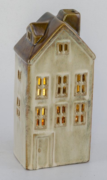 Haus LED in braun/beige aus Keramik