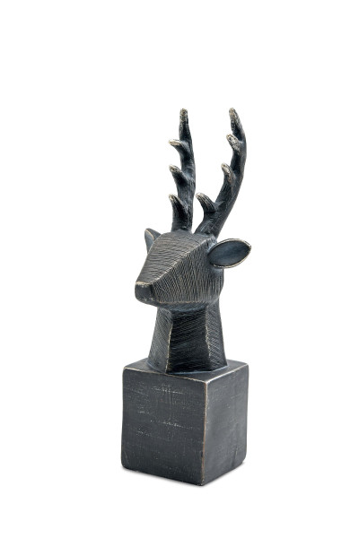 Hirschkopf auf Sockel in schwarz aus Polyresin