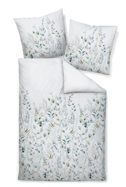 Bettwäsche MOMENTS Mako-Satin in grün aus Baumwolle
