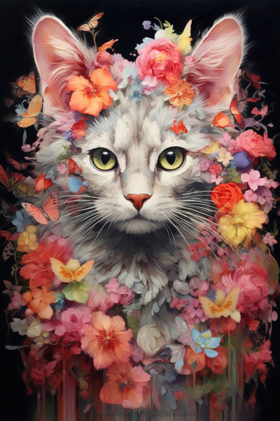 Akustikbild FLOWER CAT aus Materialmix