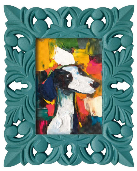 Gemälde GREYHOUND in türkis aus Holz