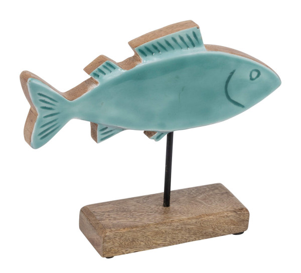 Aufsteller FISCH auf Holzfuß in türkis aus Mango