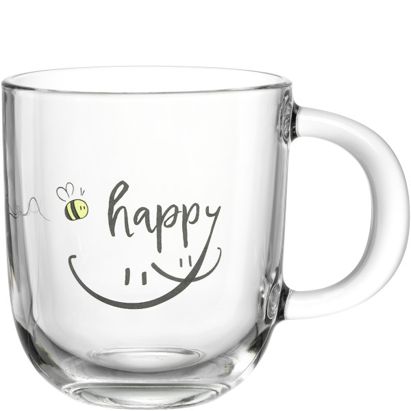 Henkelbecher HAPPY in mehrfarbig aus Glas