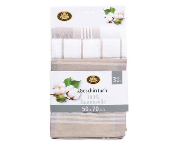 Geschirrtuch-Set KARO stein in beige aus Baumwolle