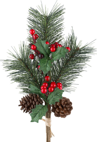 Beeren und Zapfen Strauß in rot aus Kunststoff