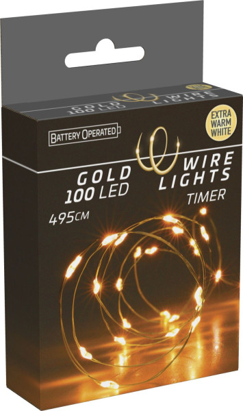 Lichterkette DRAHT 100 LED in goldfarben aus Kunststoff