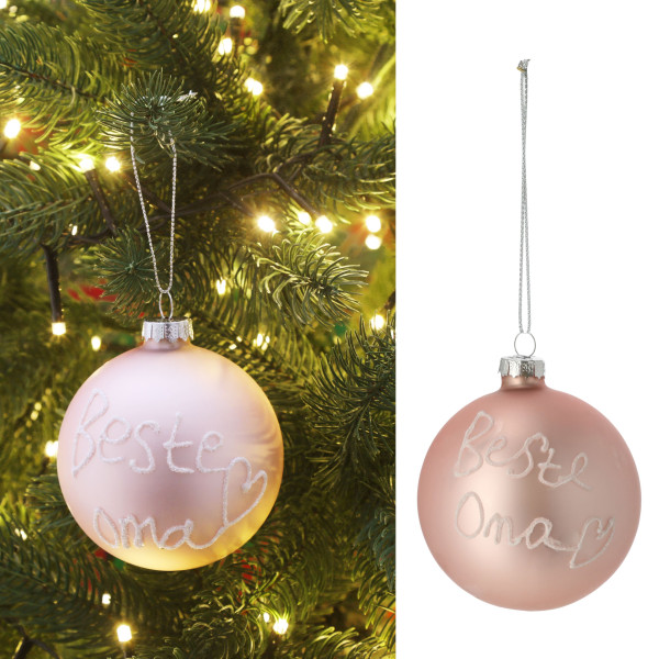 Weihnachtskugel BESTE OMA in rosa aus Glas