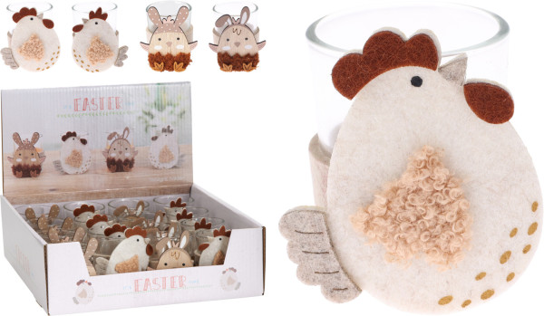 Teelichthalter OSTERN in beige aus Glas