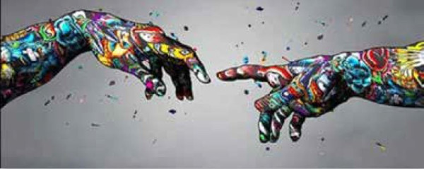 Glasbild THE GRAFFITI FINGERS in mehrfarbig aus Glas