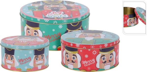 Plätzchendosen-Set Nussknacker in mehrfarbig aus Stahl