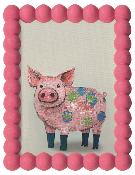 Gemälde PINK PIG in pink aus Holz