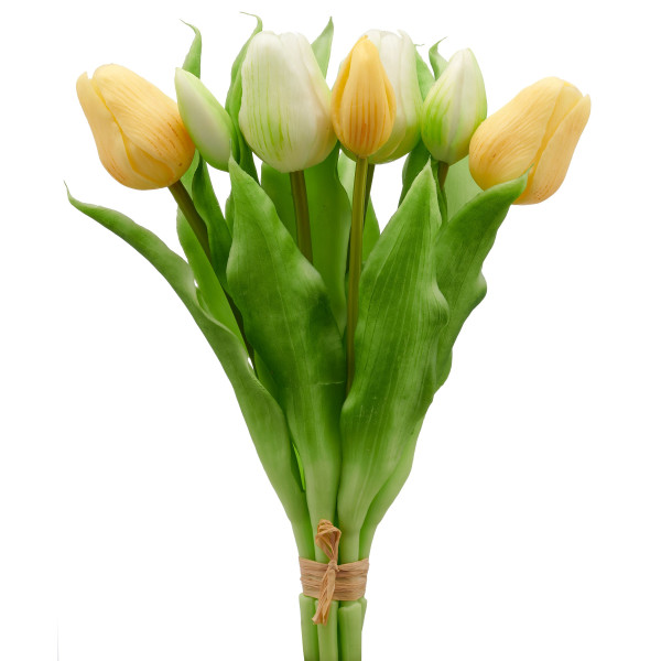 Kunstblume Tulpenbund in weiß/gelb aus Kunststoff