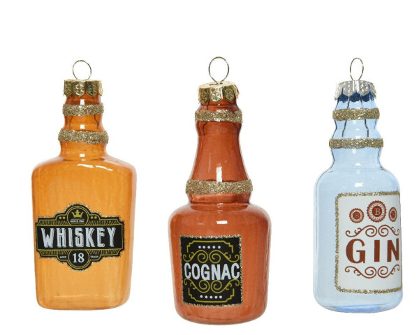 Christbaumschmuck Hänger LIQUOR BOTTLES in mehrfarbig aus Kunststoff