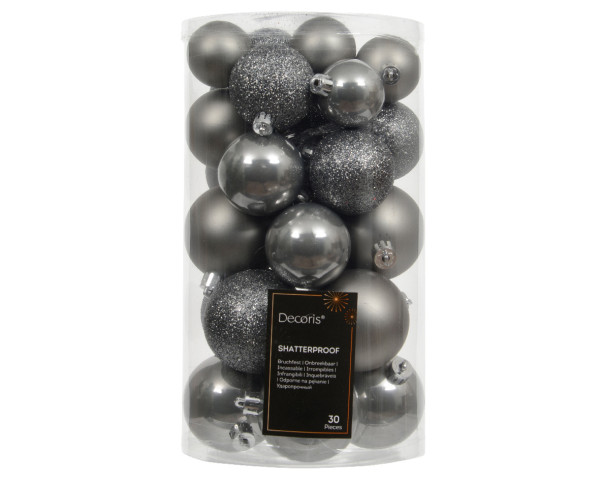 Weihnachtskugel-Set MIX in grau aus Kunststoff
