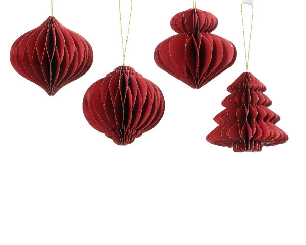 Christbaumschmuck Hänger ORNAMENT rot in rot aus Papier