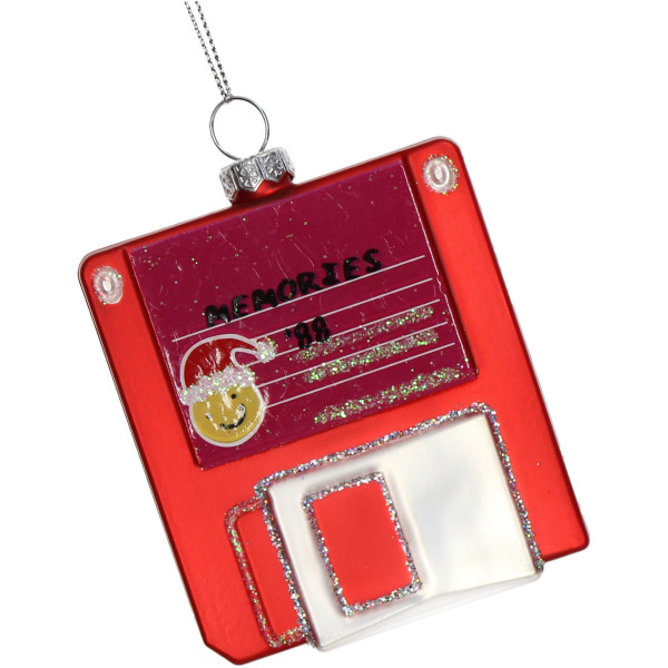Weihnachtskugel FLOPPY DISK in rot aus Glas