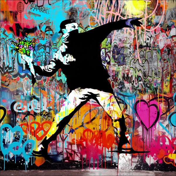 Glasbild GRAFFITI PROTEST in mehrfarbig aus Glas
