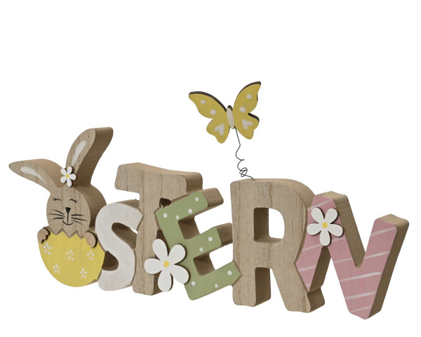 Schriftzug OSTERN in mehrfarbig aus Holz
